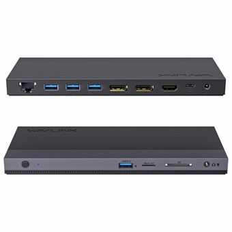 WAVLINK UMD01R Pro 13-in-1 Kannettavan Tietokoneen Telakointiasema 2x Displayport ja HD 4x USB 3.0 SD / TF Kortinlukija