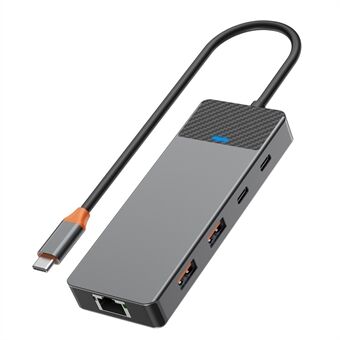 WIWU A923RPT USB-C -sovitin USB 3.1x2 + USB 2.0x2 + PD 100W + USB-C 3.1 + 2 kortinlukijapaikkaa + LAN 1000 gigabittiä