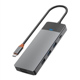 WIWU A921HV 9-in-1 Type-C -tuumainen hubi moniliitäntäsovitin, jossa on USB + PD + USB-C + kortinlukija + VGA + HD-ulostulo