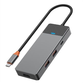 WIWU A721HD USB-C -sovitin 2xUSB 3.1+PD 100W+USB-C+2x kortinlukija+HD-videolähtö