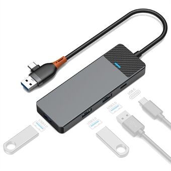 WIWU A431C Linker -sarjan USB-A ja C -keskusasema -adapteri 4-in-1 kannettava telakointiasema, jossa 3 USB3.0+USB-C 3.0