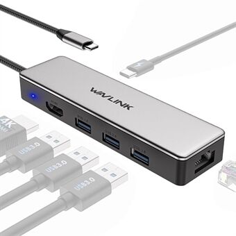 WAVLINK UHP3413 6-in-1 -sovittimen USB-C-telakointiasemassa tukee 4K / 100W-ominaisuutta MacBook Pro / Air / Thunderbolt 3 / Type-C -laitteille.