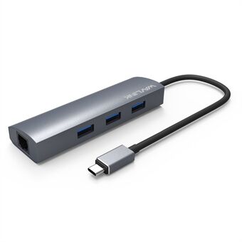 WAVLINK UH3031G / C Type-C Hub Mini -sovitin, jossa on 3 x USB 3.0 + USB-C + RJ45 + DC-virtaliitäntä.