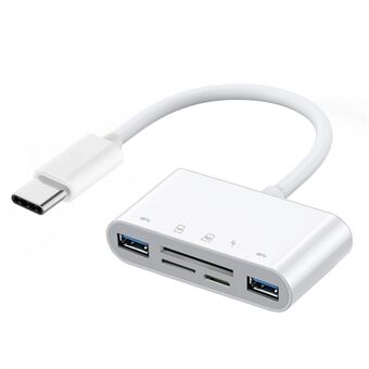 UC-155-SD005 5-in-1 USB 2.0 Type C USB-C SD+TF+Dual USB3.0 Female kortinlukija PD 27W-sovitin