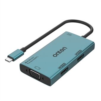 ONTEN M206 4-in-1 USB-C -keskussovitin tyyppi-C kahdelle HD+VGA+3.5mm -videomuuntimelle 4K / 60Hz-tuella