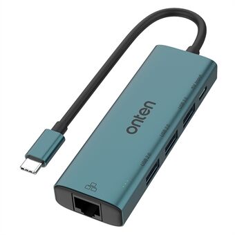 ONTEN UC121 5-in-1 USB-hubi Type-C:sta USB3.0:aan + 2xUSB2.0:aan + Type-C-tuloon + RJ45 100 Mbps -verkkosovitin