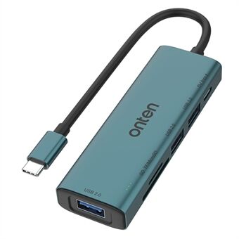 ONTEN UC120 6-in-1 USB-C - USB3.0-laajennusnavalla, jossa on 2xUSB2.0, Type-C -liitäntä ja SD / TF -korttipaikat.