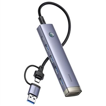 BASEUS UltraJoy -sarjan BS-OH184 USB-keskitin USB-A / Type-C 4xUSB 3.0 + Type-C -sovitin - Harmaa