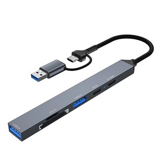 ADS-807D USB+Type-C -sovitin PD 100 W latausta, tiedonlukua, korttipaikkoja ja monipuolisia portteja varten.