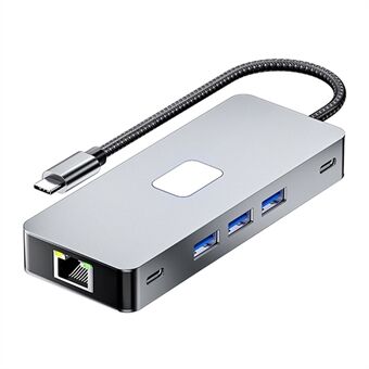 BYL-2315 10-in-1 Type-C Hub sisältäen PD 100W latauksen, RJ45, USB 3.0, USB-C, HD 4K videolähdön ja kortinlukijan.