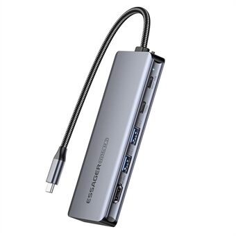 ESSAGER 6-in-1 Telakointiasema USB-Hubi Type-C:sta USB-C Lataukseen + USB-C Data + 2xUSB3.2 + HD + Kiintolevykotelo