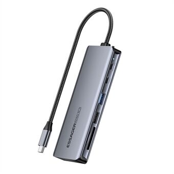 ESSAGER 7-in-1 Telakointiasema USB-keskitin Tyypin-C liitännällä 2xUSB-C + USB3.2 + USB2.0 + SD / TF muistikorttipaikka + Kovalevyn kotelo