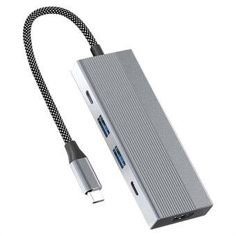 8-in-1 Type-C Hub Alumiiniseos Telakointiasema, 4K HD + RJ45 + USB-C + 2 USB 3.0 + TF / SD -kortinlukija