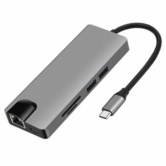 FX-1818 9-in-1 USB Hub -telakointiasema Type-C:stä USB-C:hen + 2xUSB3.0 + SD / TF -paikka + 3.5mm + HD + VGA + RJ45 Gigabit -sovitin