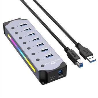 YX-H307 7-porttinen USB 3.0 -hubi, jossa on yksittäiset päälle/pois-kytkimet ja valot, 5 Gbps tiedonsiirto kannettavalle tietokoneelle / PC:lle