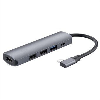 5 in 1 Type C -keskitin 4K HD -lähtö USB 3.0 + 2x USB 2.0 -portin tuki 100 W PD-latauksella