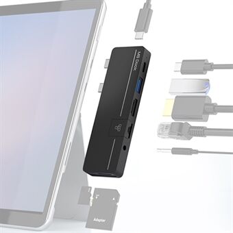 Kahden Type-C-portin USB-keskittimen sovitin RJ45 10M / 100M Surface Pro X / Pro 8 kannettavalle telakointiasemalle