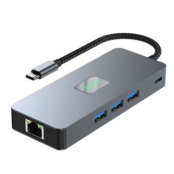 2401 8-in-1 Type-C -telakointiasema, jossa on gigabitin Ethernet, 3x USB 3.0, 2x HD, DP, PD 100W -portti