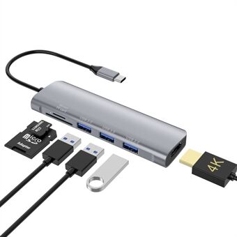 YSTC9058 6 in 1 Monitoiminen USB C -keskitin nopea tiedonsiirtosovitin USB C - USB3.0 HDMI TF SD -muunnin