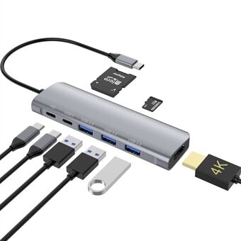 YSTC9038S 8 in 1 Kannettava USB C -keskitin Monitoiminen nopea tiedonsynkronointimuunnin USB C - HDMI USB3.0 TF -korttisovitin