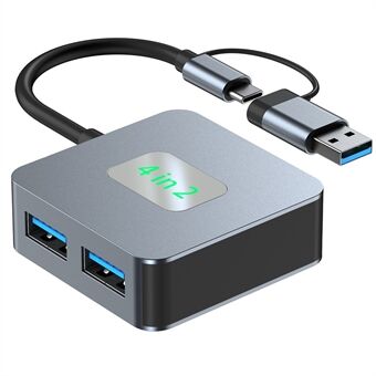 2320A Tyypin C / USB 4-in-1 USB Hub 2xTyypin-C 3.2 + 2xUSB 3.2 10 Gbps Tiedonsiirtoadapteri