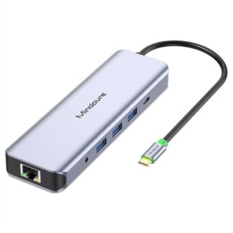 MINDPURE HU012 11-in-1 Monitoiminen Telakointiasema Laptop USB-C Hub, USB3.0x3+3,5mm AV+PD+HDx2+VGA+SD+TF+RJ45