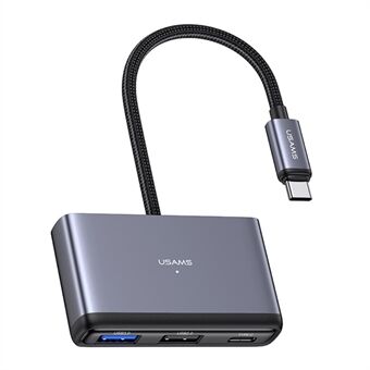 USAMS US-SJ627 4-in-1 keskitinsovitin Type-C USB3.0*1 + USB2.0*2 + PD 60W -laajennustelakka - tummanharmaa