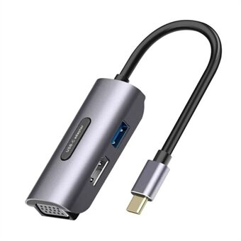 V186A 3 in 1 Type-C keskitinsovitin USB-C - VGA + USB3.0 telakka-aseman jakokaapeli kannettavalle tietokoneelle