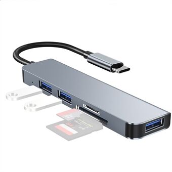 YG-2103 5 in 1 USB 3.1 Type-C Hub Adapter Data Transmission Converter -telakointiasema TF-kortilla USB3.0 USB2.0 -portit tietokoneille, kannettaville tietokoneille