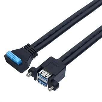 0,5 m:n kaksoiskerroksinen USB3.0-liitin kiinteällä ruuvireiällä ja 20-napaiseen mutkaan tuleva jatkojohto