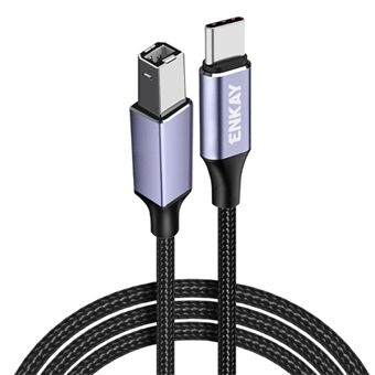 Pituus:1m ENKAY Type-C USB 2.0 B Tulostinkaapeli USB-C Skanneri Nailonpunottu Johto Tietokoneeseen Kannettavaan - Musta