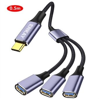 0,5m ENKAY ENK-CB171 Type-C 3 USB 2.0 Latauskaapeli OTG Splitteri Y Jatkojohto - Harmaa