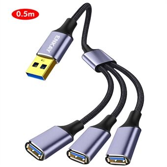 0,5m ENKAY ENK-CB172 USB 2.0 - 3 USB 2.0 -latauskaapeli OTG-jakaja Y-jatkokaapeli - Harmaa