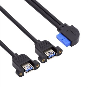 U3-088-LE 90 astetta kulmassa oleva 19-nastainen 20-nastainen USB 3.0 -kaksiporttiinen naaraspuolinen ruuvikiinnitystyyppinen kaapeli 5 Gbps johto