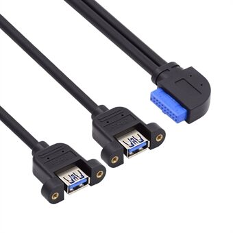 U3-088-RI 90 astetta kulmassa 19-nastainen 20-nastainen uros ja kaksois-USB 3.0 naaras -kaapeli 5Gbps ruuvikiinnitystyyppinen jatkojohto