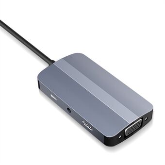 JUNSUNMAY JSM-HUB016 USB-C-telakointiasema 7-in-1 Type-C-keskitinsovitin HD+VGA-jakajamuunnin Tuki 4K HD -videota, 3,5 mm:n ääni