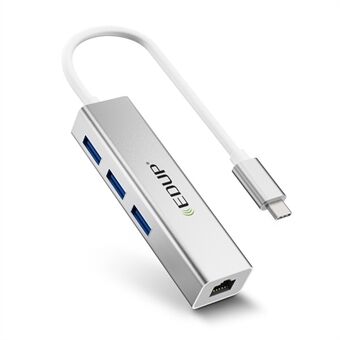 EDUP EP-9801 Type-C USB3.0 3-porttinen keskitin 1000 Mbps RJ45 Gigabit Ethernet -sovitin kannettavalle tietokoneelle