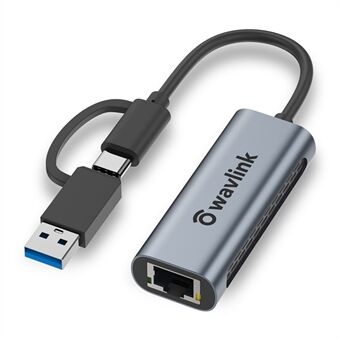 WAVLINK NWU330GCA 2,5 G USB-C - RJ-45 Ethernet-sovitin 2-in-1-verkkomuunnin