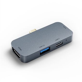 TC041 4-in-1 Type-C-sovitin USB C -keskitin HD-videolähtöön + USB 3.0 + PD 60 W USB-C -portti + 3,5 mm:n ääniportti