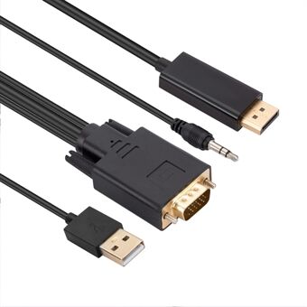 VGA–Displayport-sovitinkaapeli 1,8 m:n videosovittimen johto VGA–DP-muunnin äänellä, USB-virtalähde