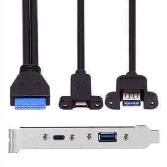 UC-020-AC USB3.0 Emolevy 19 / 20-pinni USB-C Type-C & USB 3.0 kaksoisportit naispuolinen PCI-E takapaneeli 5Gbps-kaapeli