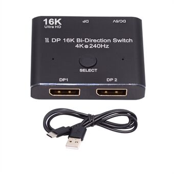 DP-030-16K DP DisplayPort 2.0 Kahteen suuntaan toimiva 2x1 kytkinnavikka Tukee HDCP SST Extended 16K / 60hz 4K / 240hz muuntaja