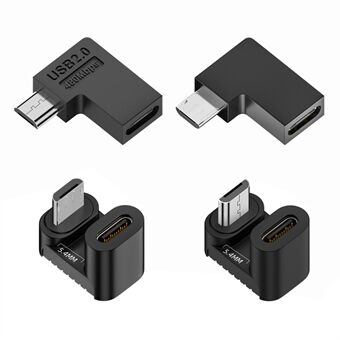 UC-102 4 kappaletta / sarja USB2.0 Type C naaras Micro USB uros virta- ja tietoadapteri, 90 asteen kulma