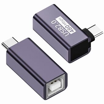 U2-010-CM 2 kpl / sarja USB 2.0 B-tyypin naarasliitin suoraan + kulmaan kaartuva Type-C urosliitin adapteri tulostin, puhelin, levy