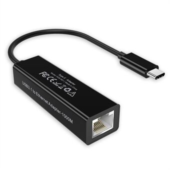 CHOETECH HUB-R01 USB-C - RJ45 10 / 100 / 1000 Mbps Ethernet-sovitinjohto Verkko Nikkelipinnoitettu liitin