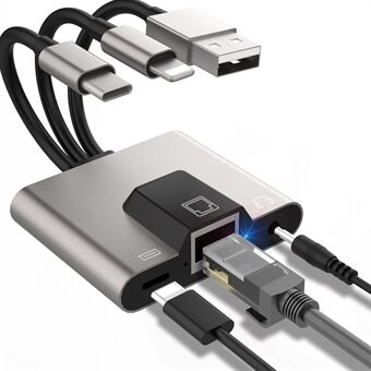 NK-1056S iP / USB-A / Type-C 3-in-1 Ethernet-adapteri 3,5 mm:n ääniliitännällä Windows / Mac OS / Puhelin / Tabletti