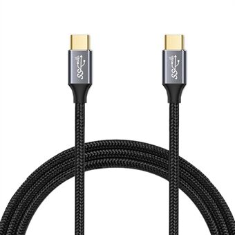 1 m USB C–USB C -kaapeli USB 3.1 Gen2 10 Gbps PD 100 W nailonpunottu täystoimintoinen C-tyypin kaapeli (uros-uros)