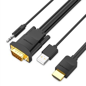 VENTION ABIBF ABI Series 1m HDMI-VGA-kaapeli, jossa 3.5 mm audio ja USB-A-liitin, 1080P / 60Hz