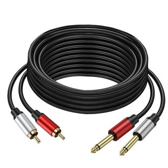 5m Dual 1 / 4 tuuman TS Dual RCA Stereo Audio Cable 2x 6.35mm TS RCA Uros Adapter Johto