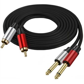 1m Dual 1 / 4 tuuman TS - Dual RCA Stereo Audio Kaapeli 2x 6.35mm TS - RCA Uros Adapteri Johto